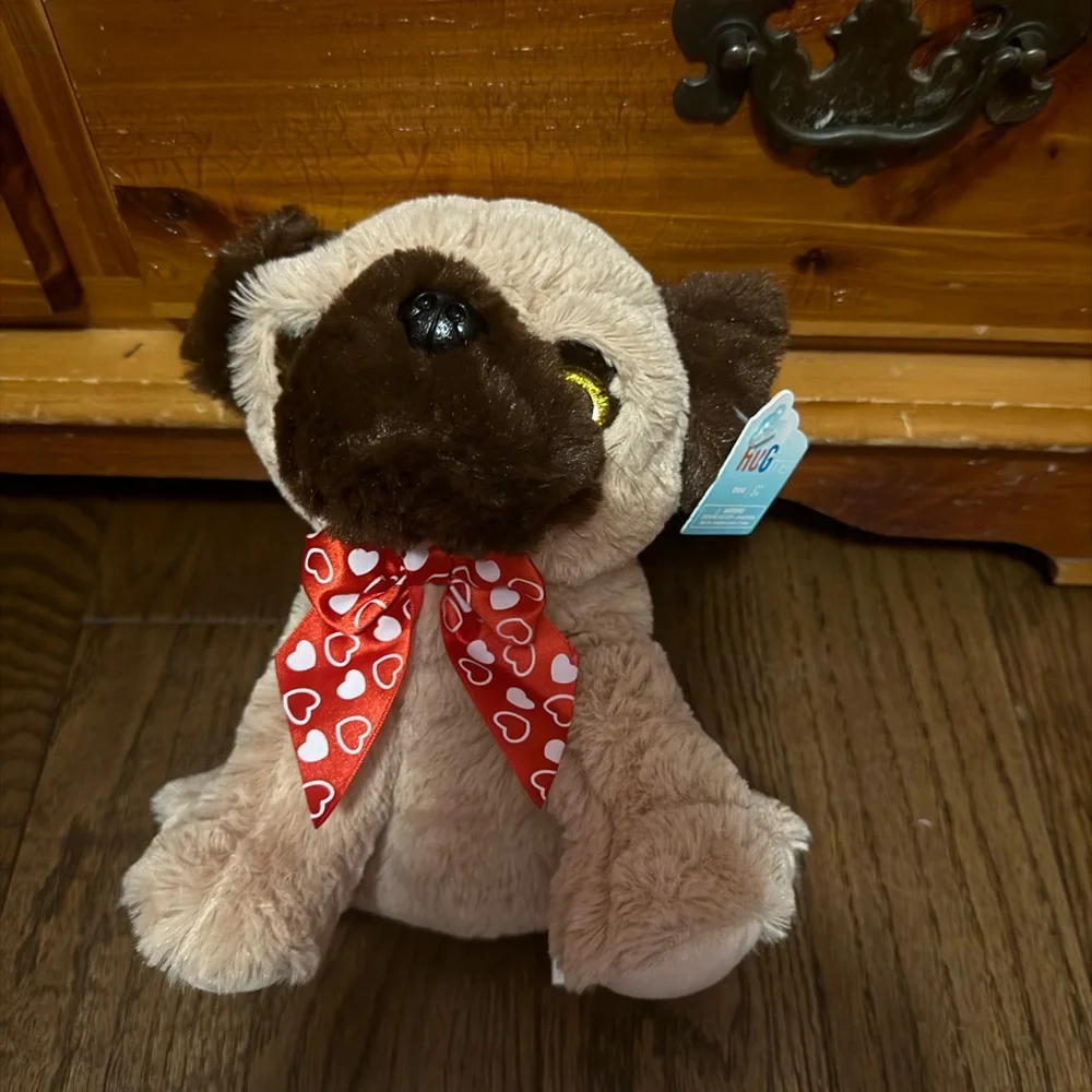 Plush Pug Toy with Red Bow